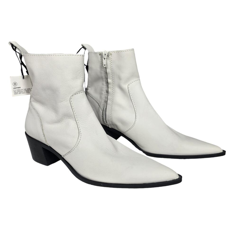 ZARA WHITE WESTERN COWBOY LEATHER ANKLE BOOTS – POINTED TOE – WOMEN'S SIZE 38